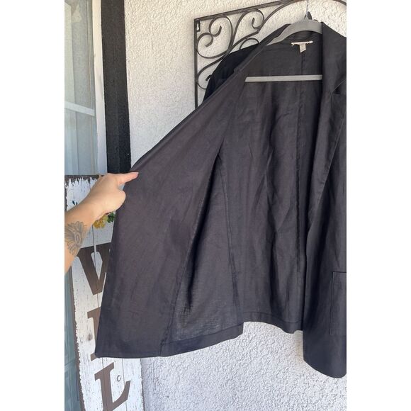 Eileen Fisher Notched Lapel Longline Organic Linen Open Blazer - Size 1X- Black - Picture 8 of 13